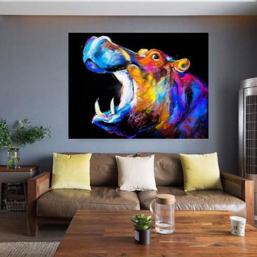 RELIABLI ART Animal Pictures Colorful Hipopotamo Canvas Paintings Wall Art Posters For Living Room Decoration Cuadros No Frame