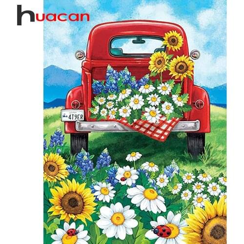 Huacan 5D DIY Diamond Painting Full Drill Car Flower Diamond Mosaic Embroidery Landscape Handmade Home Decoration