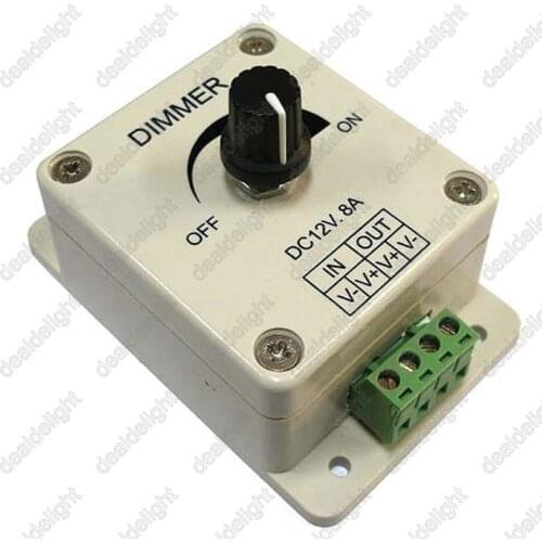 Freeshipping DC12V 8A 1 Channel LED Dimmer Adjustable Brightness Controller with Knob Switch
