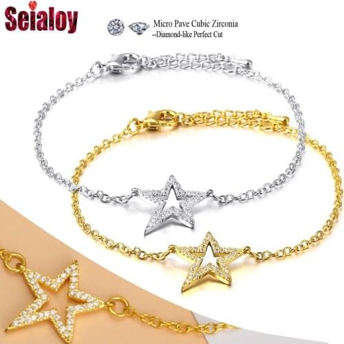 Seialoy Popular Hip hop Cubic Zirconia Star Meteor Bracelets For Women Men Lobster Clasp Five-pointed Star Charm Bracelet Gift