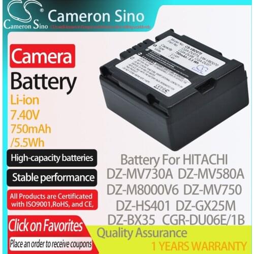 CameronSino Battery for HITACHI DZ-MV730A DZ-MV580A DZ-M8000V6 DZ-MV750 DZ-HS401 DZ-BX35 fits Panasonic CGA-DU06 camera battery