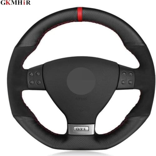 Car Steering Wheel Cover Non-slip Black Genuine Leather Suede DIY For Volkswagen Golf 5 Mk5 GTI VW Golf 5 R32 Passat R GT 2005