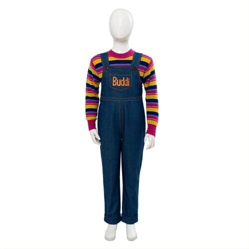Childs Play Cosplay Chucky Costume Charles Lee Ray Buddi Doll Full Set Outfit for Kids Halloween Cosplay Role Play Costume