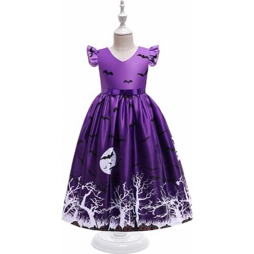 Halloween children ankle-length Dress Girl Blue V-Neck Kids Dresses Children Clothing halloween costume for kids