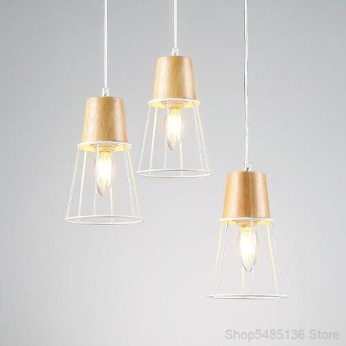 European Iron Wood LED Pendant Light Modern Pendant Lamp for Living Room Bar Cafe Kitchen Hanging Lights Indoor Lighting Fixture