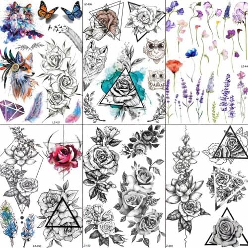 FANRUI Rose Flwoer Small Black Henna Temporary Tattoo Sticker Mehndi Lace Fake Tatoo Fashion Body Art Waist Wrist Tattoo DIY