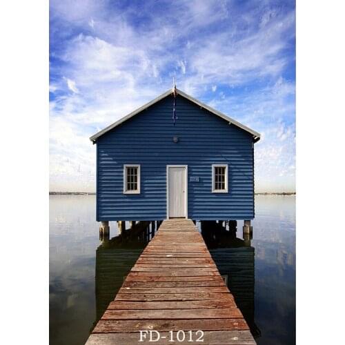 Blue Sky Sea House Background For Fond Photograph Portrait Children Baby Shower Vinyl Cloth Printed Backdrops Photo Shoot