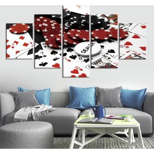 Canvas HD Prints Gambling Poster Wall Art Home Decoration Playing Card Painting Modular Poker Chips Pictures Living Room Frame