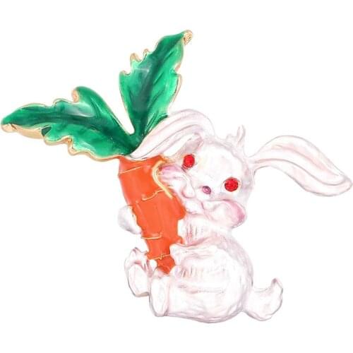 HOSENG Cute White Rabbit Red Carrot Enamel Brooch Luxury Pin Vintage Jewelry Coat Accessories HS_9522