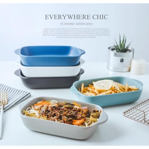 Double Ear Ceramic Baking Plate Cheese Baked Rice Tableware Bowl Fruit Microwave Oven H