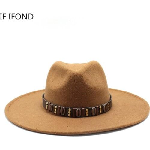 2020 Winter Autumn Men Wool Fedora Hats with Belt Women Vintage Big Wide Brim Jazz Felt Hat Panama Derby Church Hat