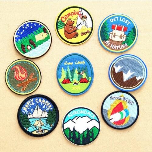 50pcs/Lot Embroidery Patches Letters Clothing Decoration Accessories Round Bear Weird Stuff Diy Iron Heat Transfer Applique