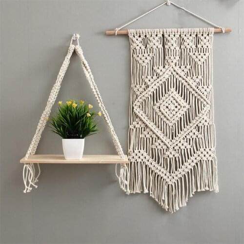 Wall Hanging Tapestry Plant Shelf Macrame Tapestry Wall Art Hand-made Dyed Tapestry Bohemia Tassel Plant Hanger Home Decoration