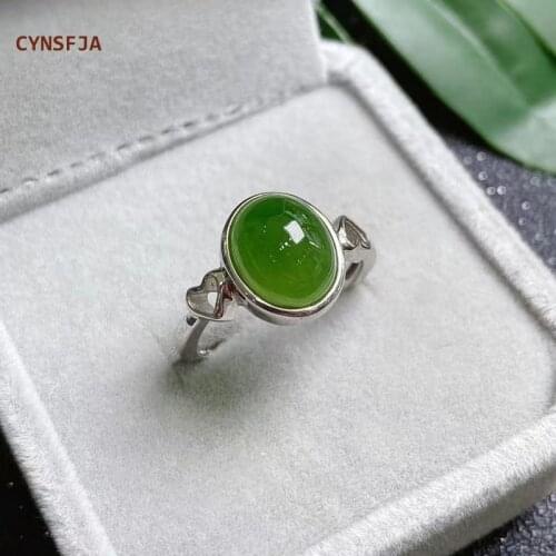 CYNSFJA New Real Rare Certified Natural Hetian Jasper Nephrite 925 Silver Luck Amulets Green Jade Ring High Quality Elegant Gift