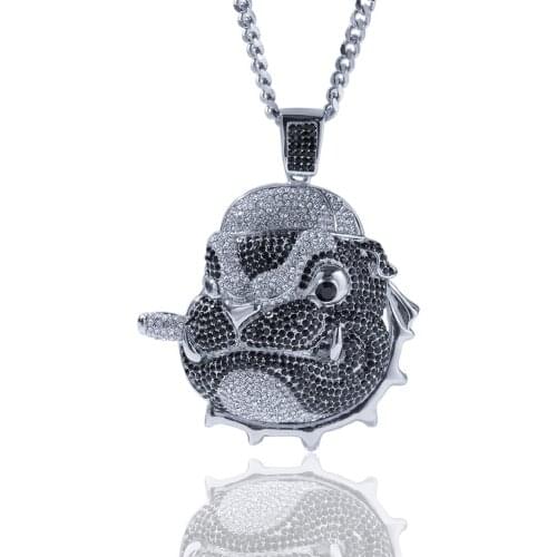 New Fashion Charm Smoking Shar Pei Dog Pendant HipHop Bling Copper Material Necklace Chain Fashion Hiphop Jewelry Multicolor