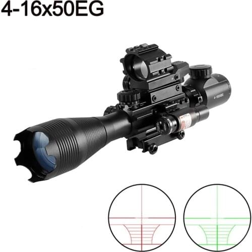 4-16x50 EG Hunting Scope Tactical Optical Rifle Scope Holographic 4 Reflex Sight Red Dot With Laser Combo Air Guns