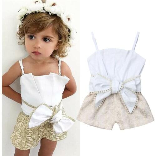 2019 Fashion Newborn Kid Baby Girl 1-4T Romper Lace Sling Openwork Bow Rompers Tops Summer Clothes