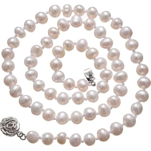 Natural Freshwater Pearl Necklace Near Round Pearl Jewelry for Women Wedding Gifts for The New Year 2021 Trend 36inches 7-8mm