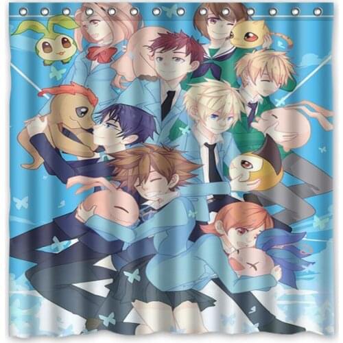 Digimon Adventure Tri Polyester Waterproof Shower Curtain 12pc Hooks Mildew Resistant Bath Curtain Home Bathroom Decor