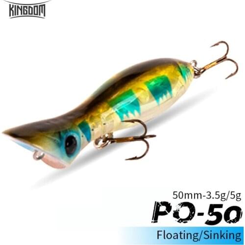 KINGDOM PO50 Floating Sinking Popper Fishing Lure High Quality Hard Baits 50mm 3.5g 5g Popper Bass Pike Baits Isca Artificial
