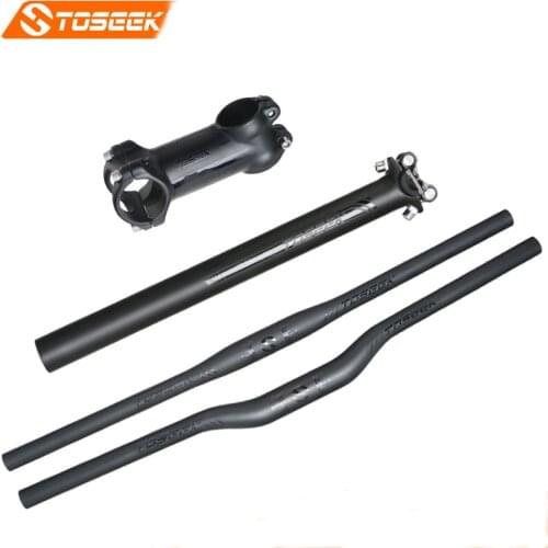 Toseek Carbon bicycle seatpost stem Bike Handlebar Set UD Flat Riser Handlebar + stem + seatpost bike parts