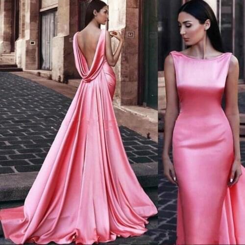 Sexy Simple Pink Mermaid Prom Dresses Long 2020 Scoop Neck Open Back Formal Dress Evening Gowns abiti da cerimonia