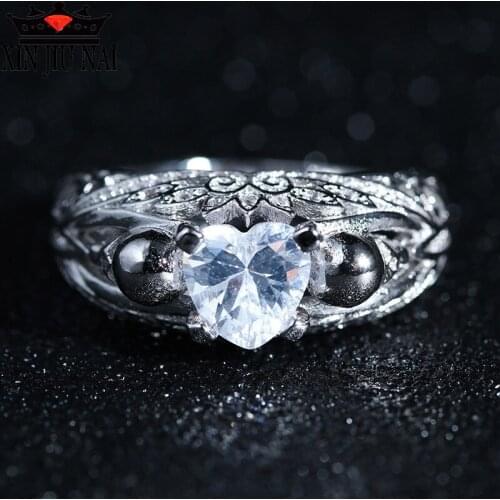 Heart shape 925 anillos Silver jewelry Ring AAAAA Level CZ wedding band Engagement punk skull Rings for women girls men gifts