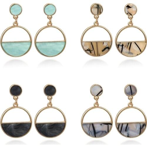 Handmade Fashion Simple Geometric Circular Marble Long Earrings for Women Popular Earrings Earrings Jewerly Gifts