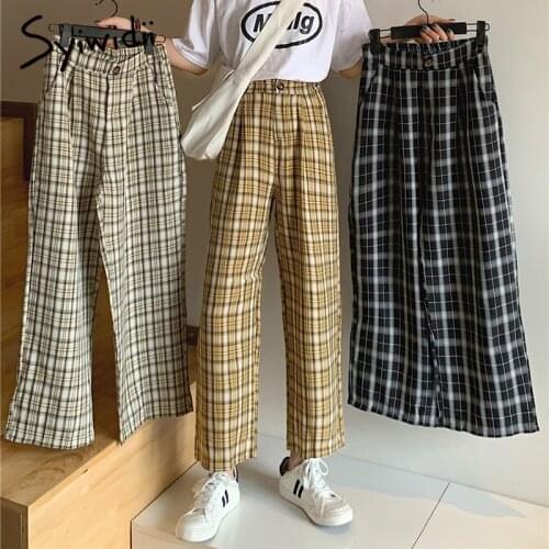 Syiwidii Plaid Sweatpants Women Wide Leg Pants LOOSE Joggers Sweat Bottoms Plus Size Clothes Vintage Streetwear 2021 Summer New