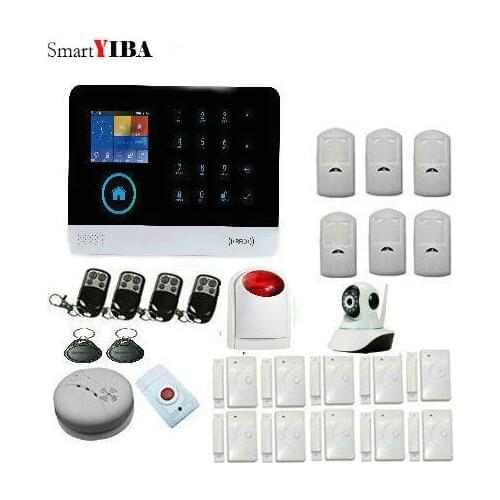 SmartYIBA WIFI GSM SMS Wireless Home Burglar Security Alarm Apps Control GPRS RFID Alarm with Smoke Detection Panic Button