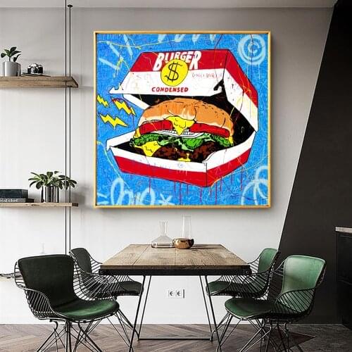 Modern Graffiti Art Posters and Prints Canvas Wall Art Canvas Doodle Abstract Hamburger Paintings for Room Wall Decor Cuadros