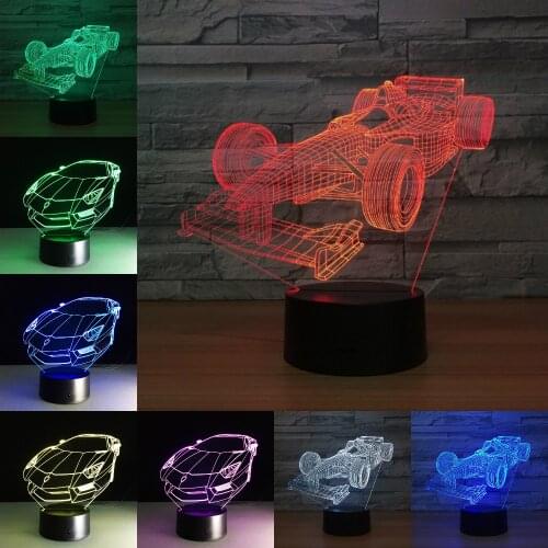 Sport Racing Car 3D LED Night Lamp with 7 Colors Touch Sensor Remote Control Love Birthday Gifts for Kids Boys Fans Dropshipping