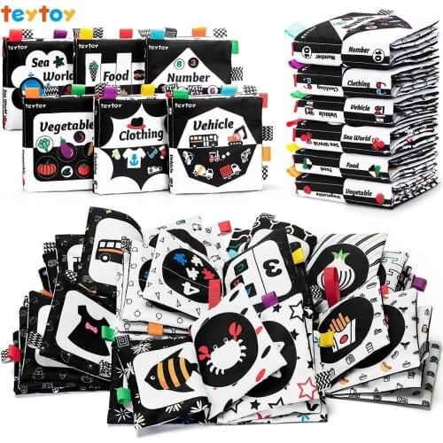 Teytoy My First Soft Book, 6pcs Baby Activity Crinkle Soft Black and White Books Educational Learning Toy for Baby Toys