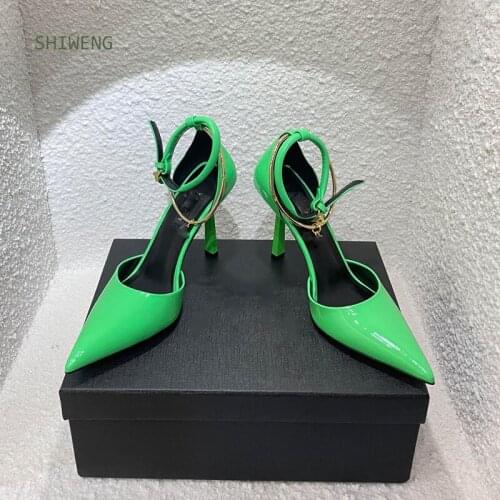 Elegant Pointed Toe Women Pumps Candy Colors Summer Office Shoes Metal Ring Decor Fashion High Heels Wedding Dress Shoes