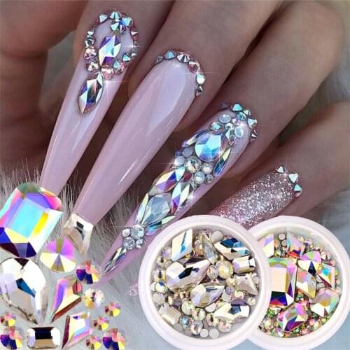 Nail art decorations multi-size glass crystal rhinestones AB transparent colorful diamonds bright gems nail art accessories