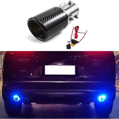 Universal Car Exhaust Muffler Tip Car Carbon Fiber Pipe Chrome Exhaust Tail Muffler Tip Pipe Silver with Blue LED Light