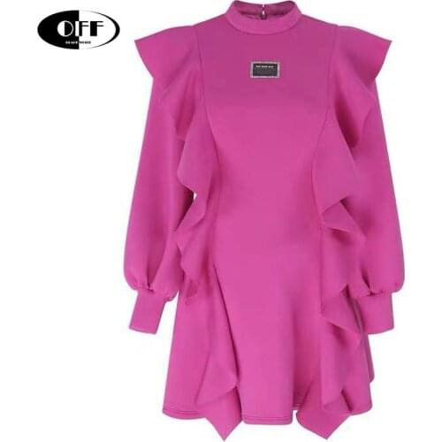 Spring Woman Elegant Party Dinner Dress Ruffles Lantern Long Sleeve Dresses For Women 2020 Ruched Vestido de mulher female robe