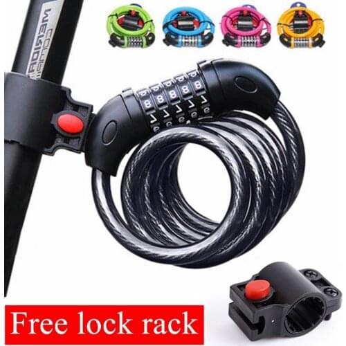 MTB Bike Lock Road Cycling Bicycle Accessories Universal Anti-Theft Password Lock Spiral Steel Cable High Security with 2 Keys