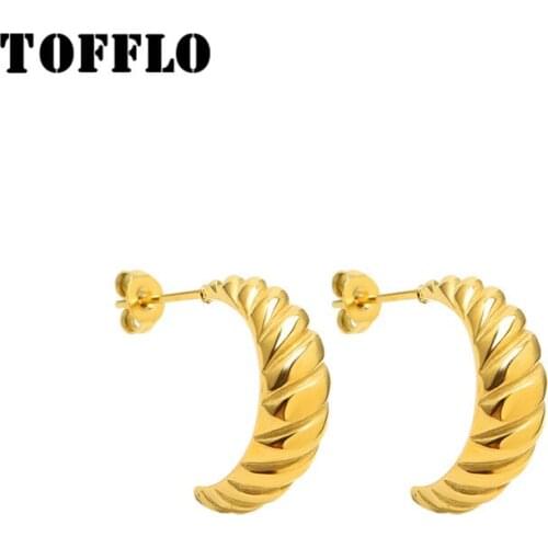 TOFFLO Stainless Steel Jewelry Thread Handmade Heavy Industry Casting Earrings Female Fashion Earrings BSF426