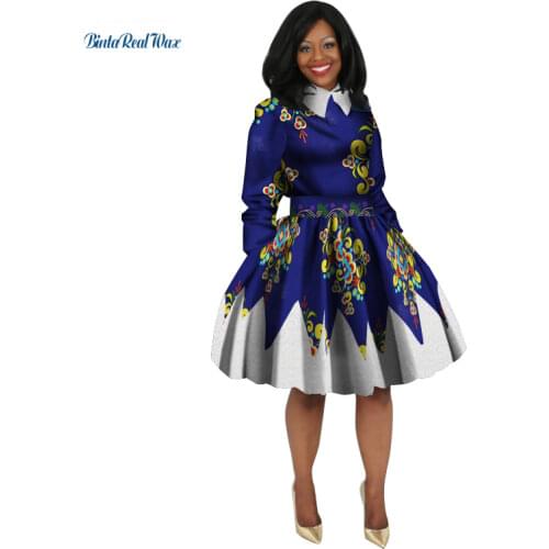 Casual Peter Pan Collar Print Lace Dresses Bazin Riche 2019 African Print Dresses for Women Traditional African Clothes WY3044