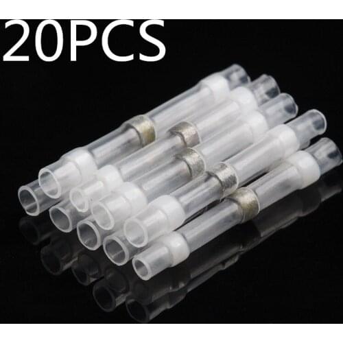 20Pcs AWG26-24 White Solder Sleeve Heat Shrink Butt Terminal Electrical Wire Connector Kit Waterproof Insulated
