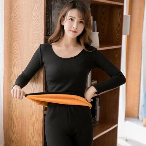 2019 Winter Thick Warm Gold Velvet Underwear Sets for Women Long Sleeve Sleepwear Suit Thermal Body Shaper Long Johns Bodysuit