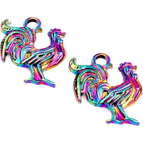 5pcs/lot Rainbow Color Alloy Cock Rooster Chicken pendant Charms fit Necklace Christmas pendant for womens Men Jewelry Making