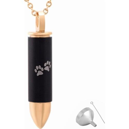 9833 Gold and Bullet Urn Pet Cremation Jewelry Necklace - Dog Paw urn necklaces for ashes