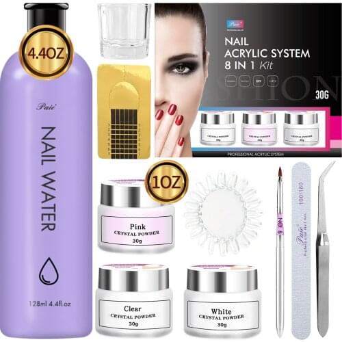 Acrylic Nail Kit Acrylic Powder and Professional Liquid Monomer set with Acrylic Nail Brush Nail Forms tips