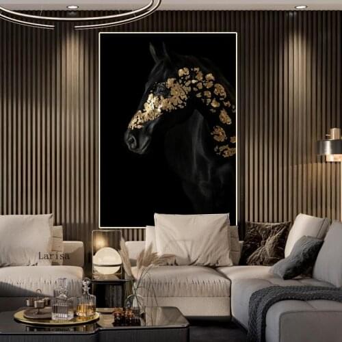 Black and Gold Horse Poster Creativity Animals Canvas Painting Light Luxury Room Decoration Print Wall Art for Living Room