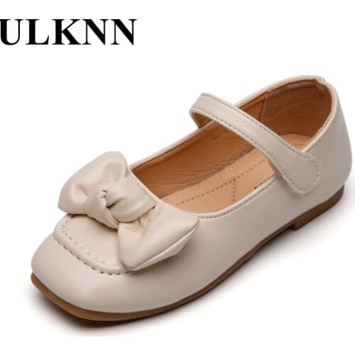 ULKNN Baby Leather Shoes For Girls Pink Children Princess Square Toe Bow Party Shoes Kid White Breathable Autumn School Shoes