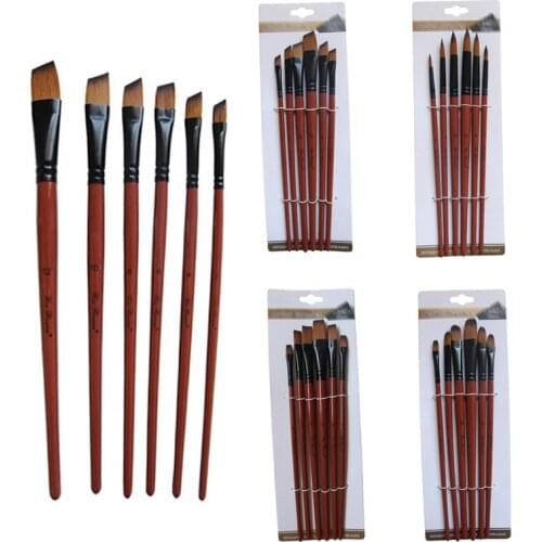 6Pcs Acrylic Oil Nylon Hair Art Model Paint Painting Craft By Number Pen Brushes Drawing Art Supplies Brown