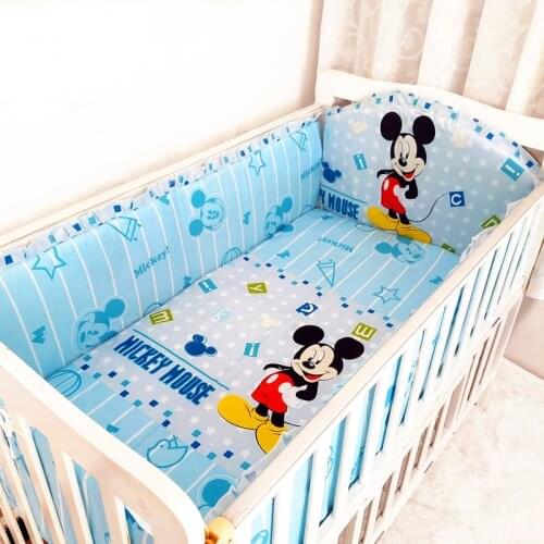 6pcs Baby Bed Bumpers Set 100% Cotton Infant Crib Bedding Cot Bed Fence Set Breathable Baby Sheet (4bumper+sheet+pillowcase)