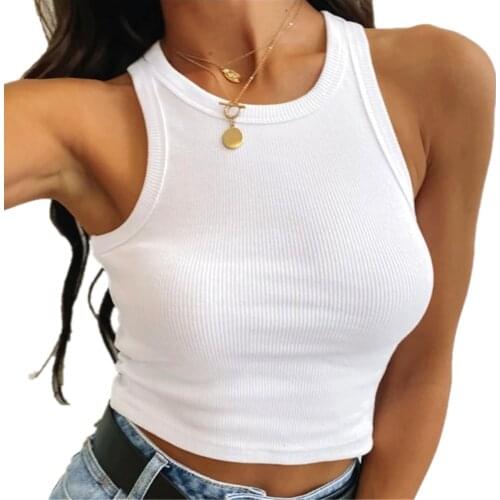 2021 Women Fashion Crop Tank Top Basic Sexy Sleeveless Knitted Stretch Short Vest Summer Clothes Casual Corset Tops